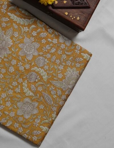 Mustard Yellow Floral Printed Saree - Image 2
