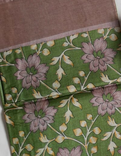 Olive Green Floral Printed Saree - Image 3