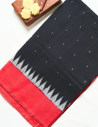 Black & Red Ikat Cotton Saree