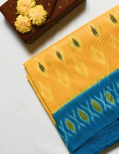 Mustard Yellow  Pochampally Cotton Saree - Image 2