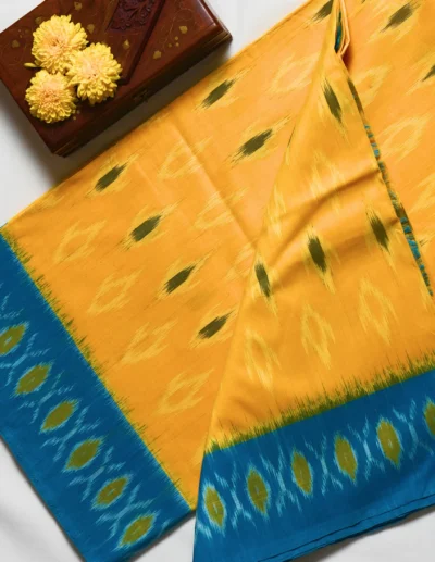 Mustard Yellow  Pochampally Cotton Saree - Image 3