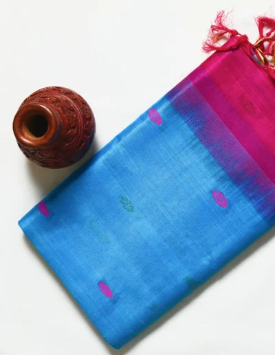Vibrant Blue Textured Dual Tone Saree