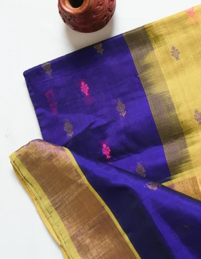 Yellow & Purple Double Color Saree - Image 4