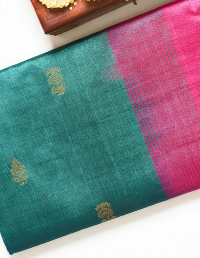Festive Teal & Pink Double Color Saree - Image 2