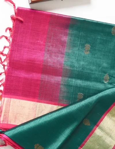 Festive Teal & Pink Double Color Saree - Image 4