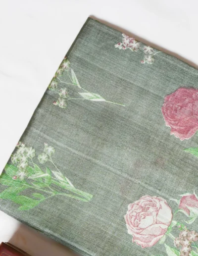 Sage Green Floral Tusser Saree - Image 4