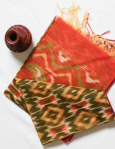 Vibrant Orange Pochampally Cotton Saree