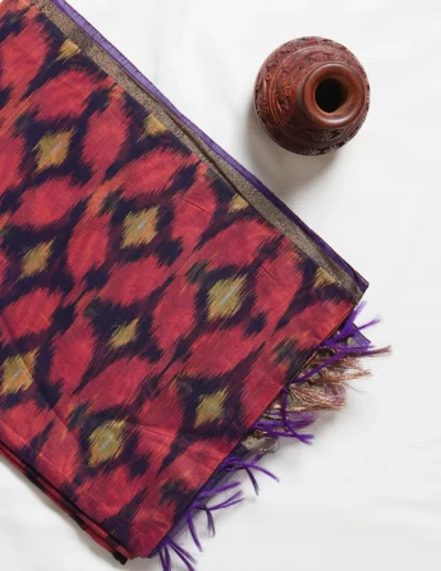 Abstract Patterned Pochampally Cotton Saree - Image 3